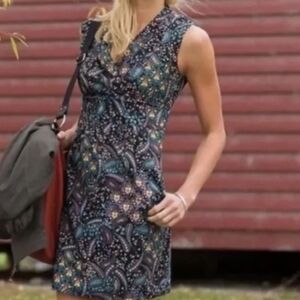 Athleta Womens Dahlia Paisley Dress V-Neck Pockets Stretch Sleeveless Size 16T